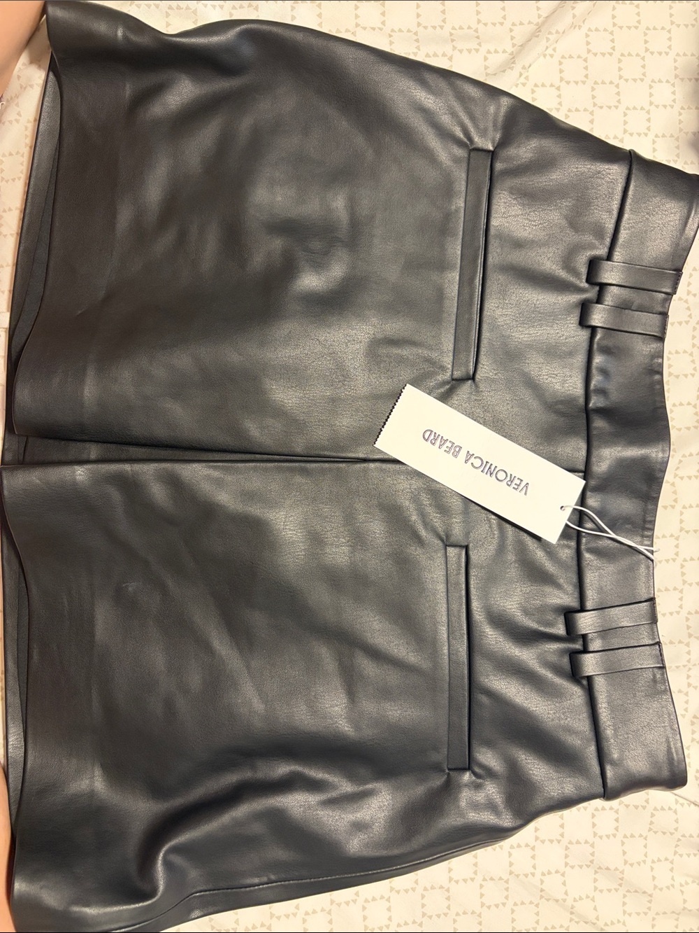 Veronica Beard Black Faux Leather Mini Skirt with Belt Loop Detail